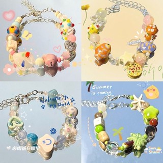 Vòng tay dạng chuỗi hạt gốm họa tiết ngôi sao đám mây màu dopamine dễ thương thời trang cho nữ