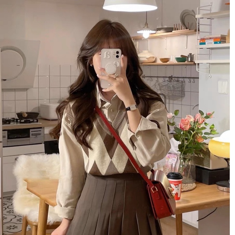 🌻 áo croptop tay dài  cardigan Áo Khoác Len Cardigan Không Tay Phong Cách Preppy Thời Trang Thu Đông Mới 2022