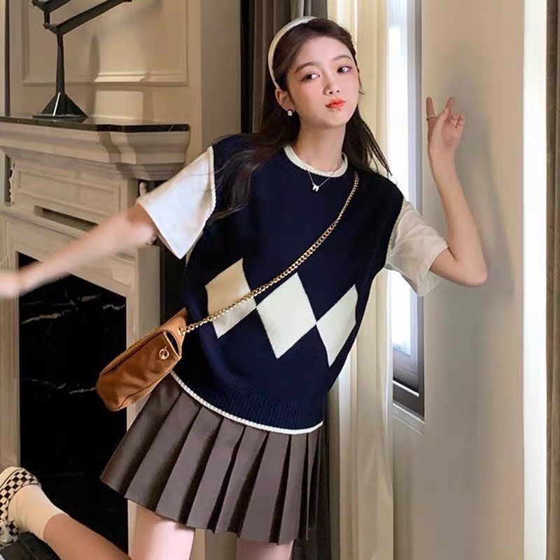🌻 áo croptop tay dài  cardigan Áo Khoác Len Cardigan Không Tay Phong Cách Preppy Thời Trang Thu Đông Mới 2022