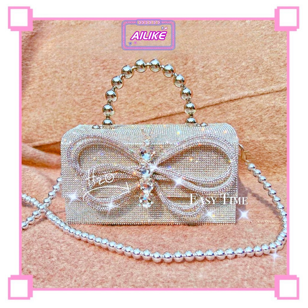 Thời trang bướm logo dạ tiệc túi nữ kim cương đơn vai túi sáng bóng ngọc trai xử lý kim cương tote túi