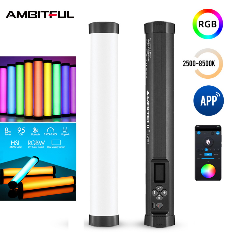 Đèn ống Video LED RGB AMBITFUL A2 RGB 2500-8500K, CRI 95 + TLCI 97 +, Tích hợp APP Pin Lithium Chức 