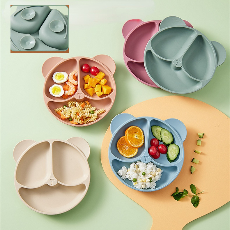 Bộ Đĩa Muỗng Nĩa Bằng silicone Cấp Thực Phẩm An Toàn Cho Bé