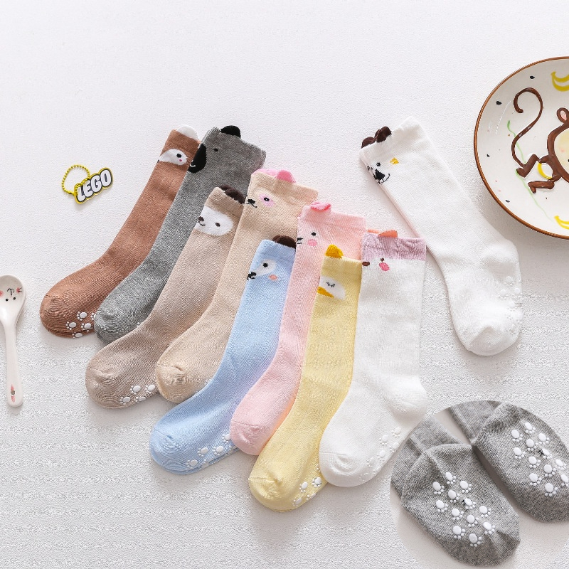 Vớ cotton Cổ Cao Đến Đầu Gối Chống Trượt In Họa Tiết Hoạt Hình Thời Trang Thu Đông Cho Bé Sơ Sinh 0-2 Tuổi