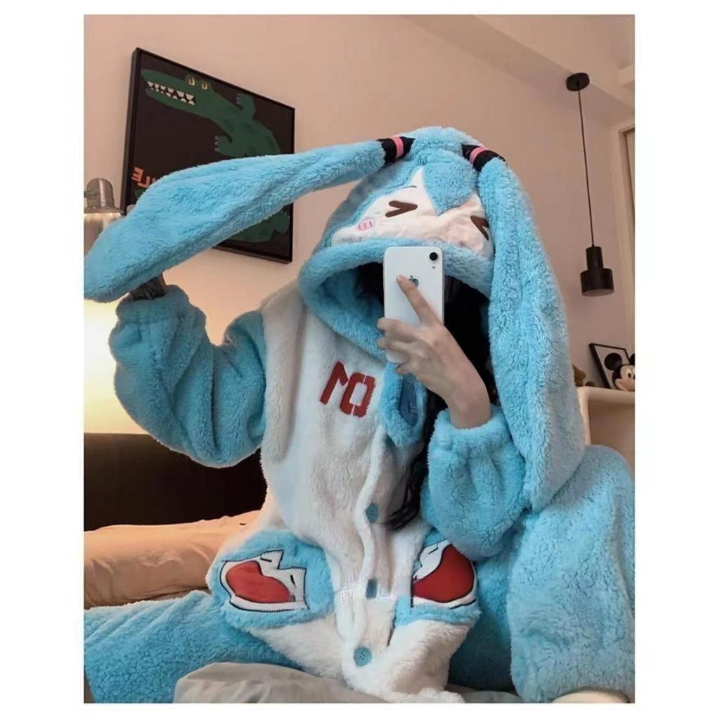 Hatsune Miku cosplay Costume Bộ Đồ In Hoạt Hình Dễ Thương Cho Bé Gái Autumn Winter Coral Fleece Cute