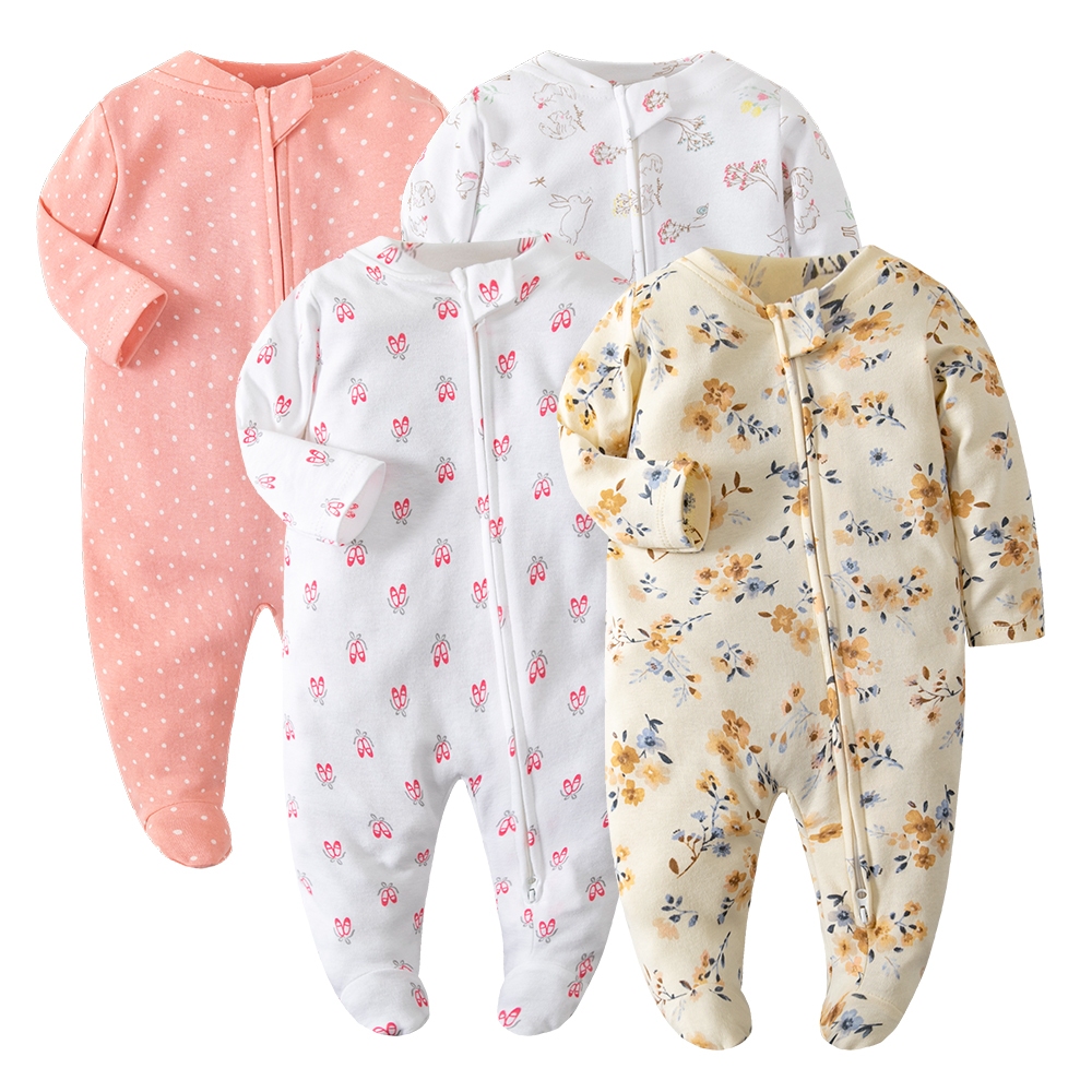 Đồ ngủ có chân cho bé - unisex bé trai và bé gái sơ sinh 2 cách dây kéo cotton footie onesies