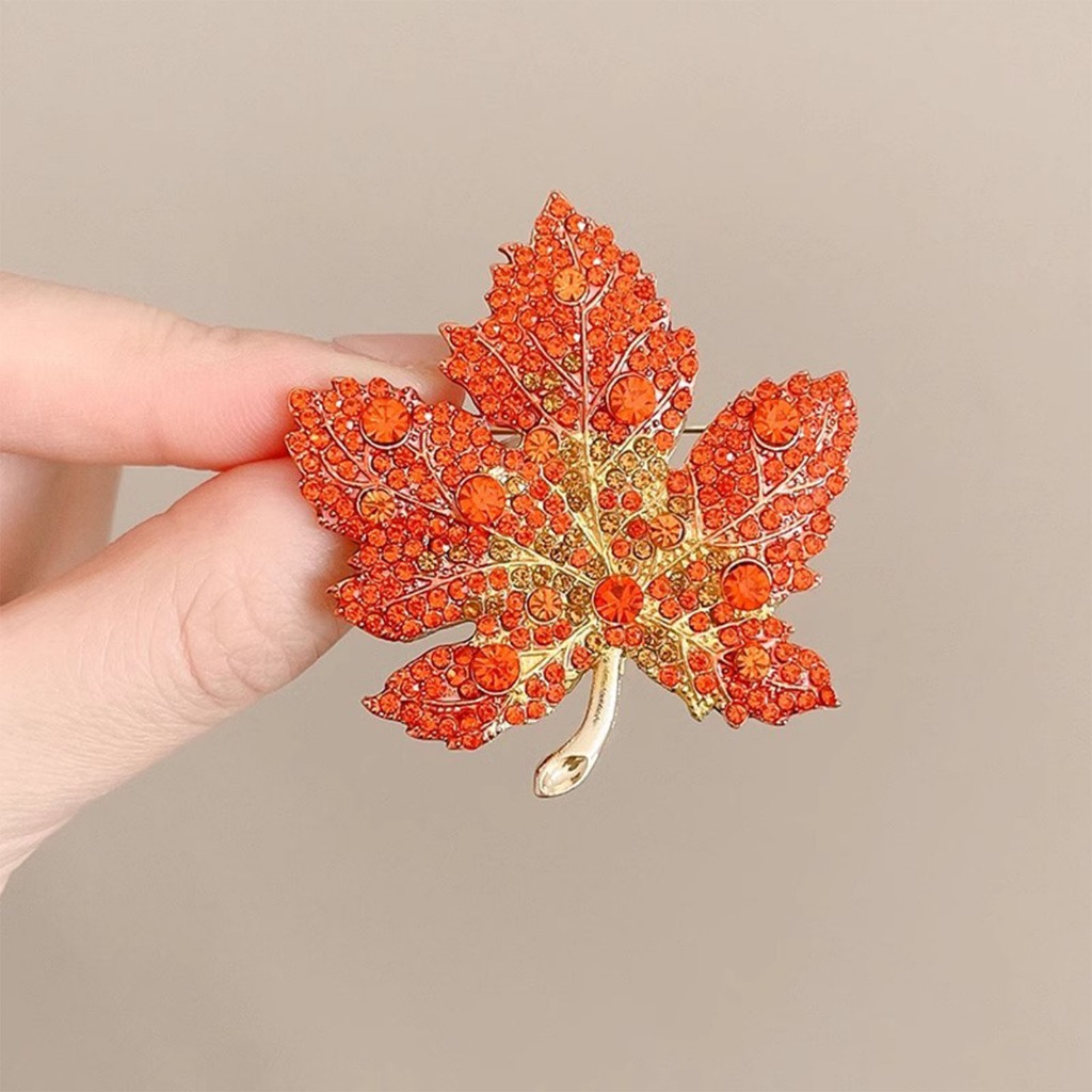 Ghim Cài Áo Hình Lá Phong Đính Đá Nhân Tạo Thời Trang Cho Nữ