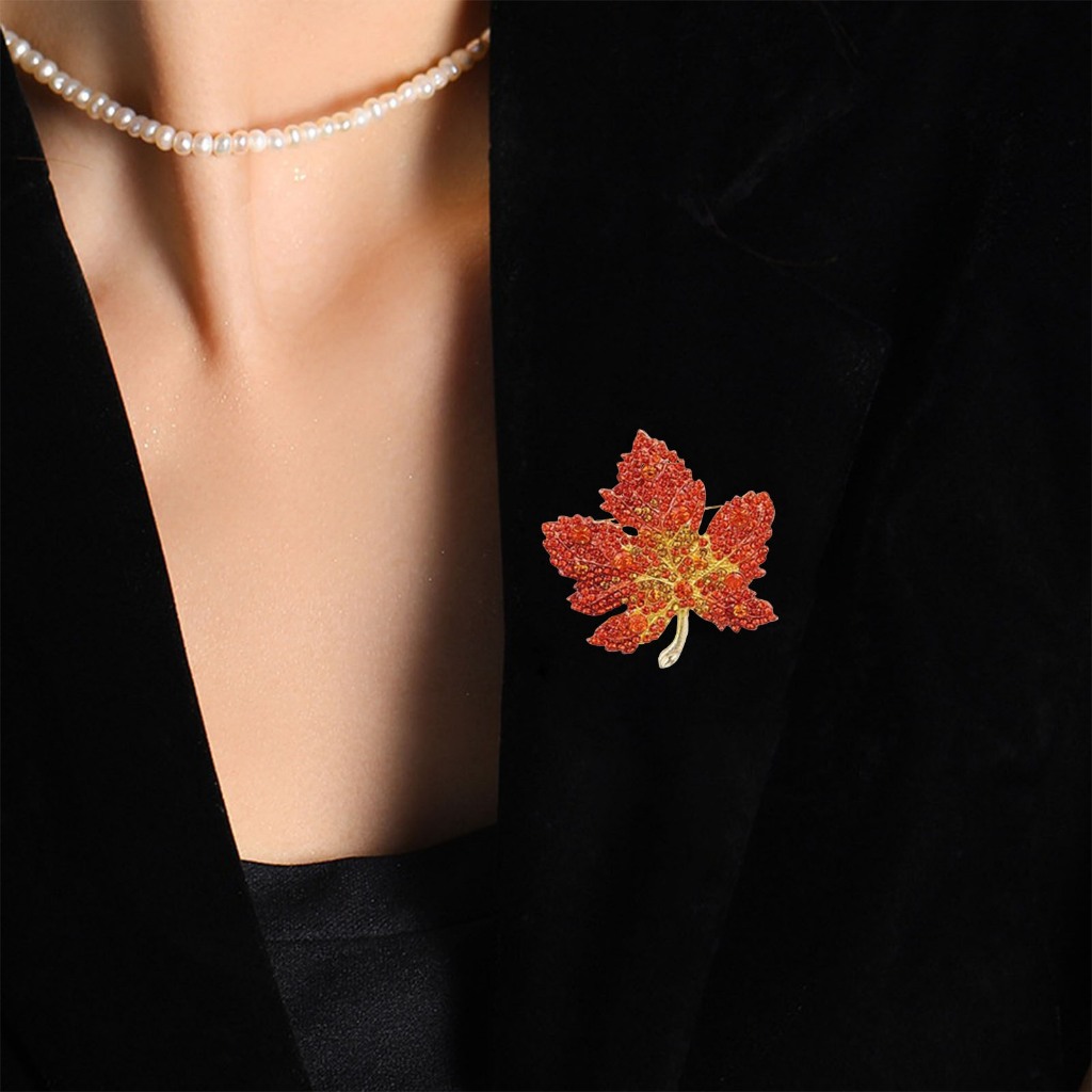 Ghim Cài Áo Hình Lá Phong Đính Đá Nhân Tạo Thời Trang Cho Nữ