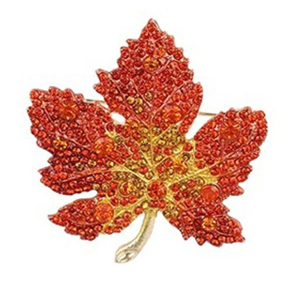 Ghim Cài Áo Hình Lá Phong Đính Đá Nhân Tạo Thời Trang Cho Nữ