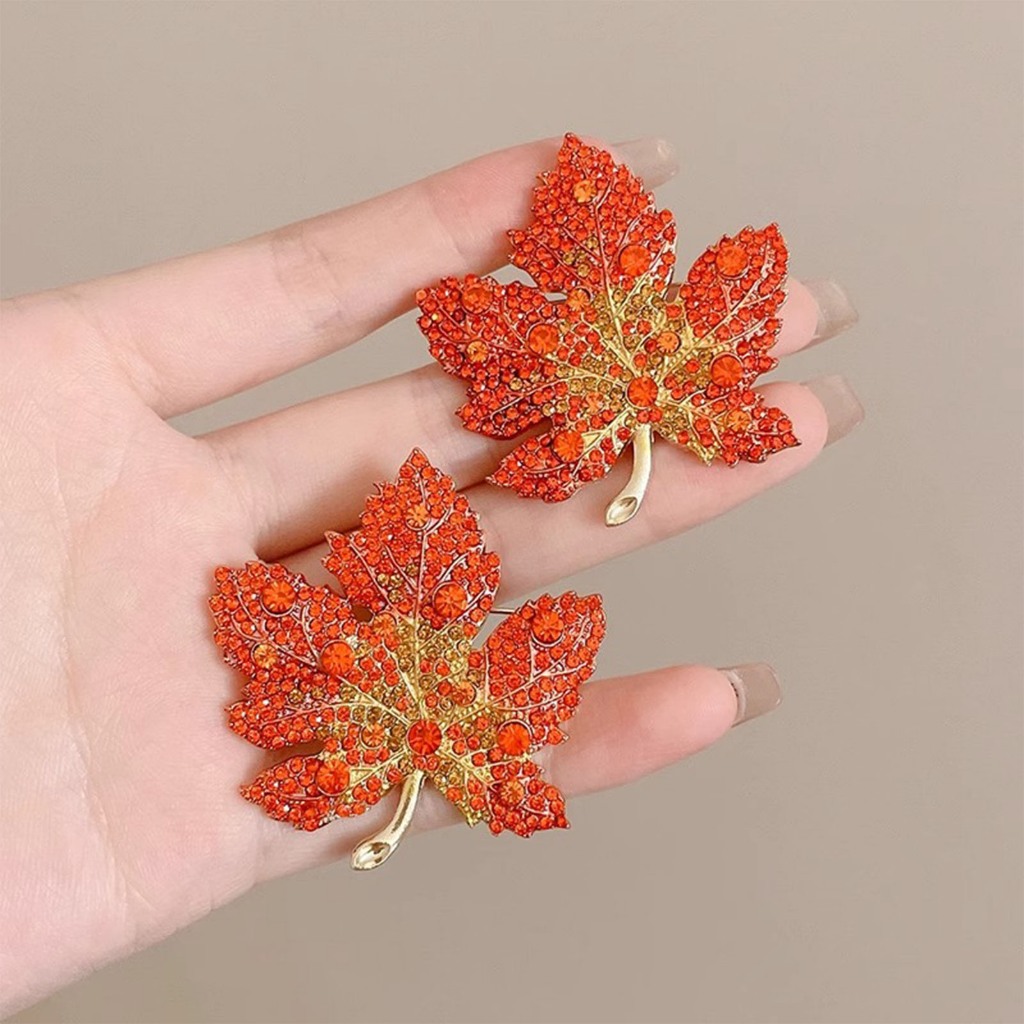 Ghim Cài Áo Hình Lá Phong Đính Đá Nhân Tạo Thời Trang Cho Nữ