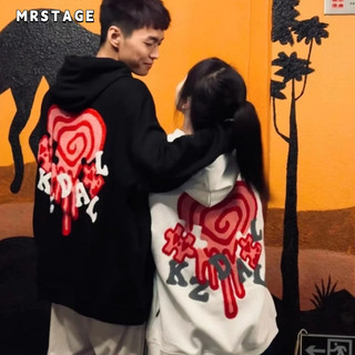 Áo hoodie dáng rộng in hình trái tim cá tính cho nam