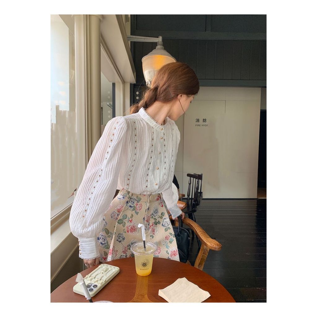 Nanyang Áo Sơ Mi Tay Phồng Thêu Họa Tiết Tinh Tế Thời Trang Mùa Thu Cho Mẹ Và Bé