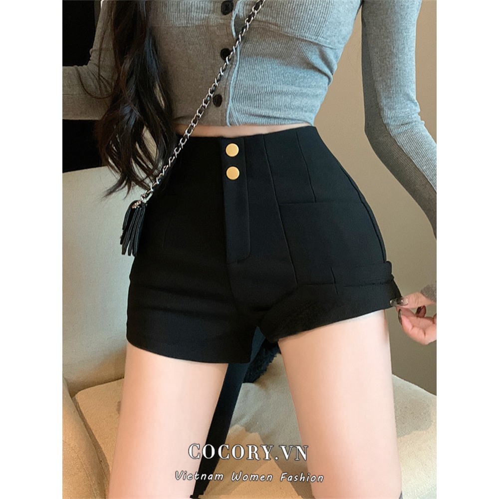 Cocory vn Quần Short Lưng Cao Màu Trơn Thời Trang Hàn Quốc Cho Nữ