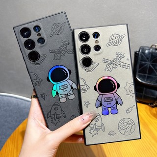 Sang Trọng Ốp Điện Thoại Da Nhám Chống Sốc Màu laser In Logo Phi Hành Gia Cho samsung galaxy S24 S23 S22 Ultra S24+ S24Plus
