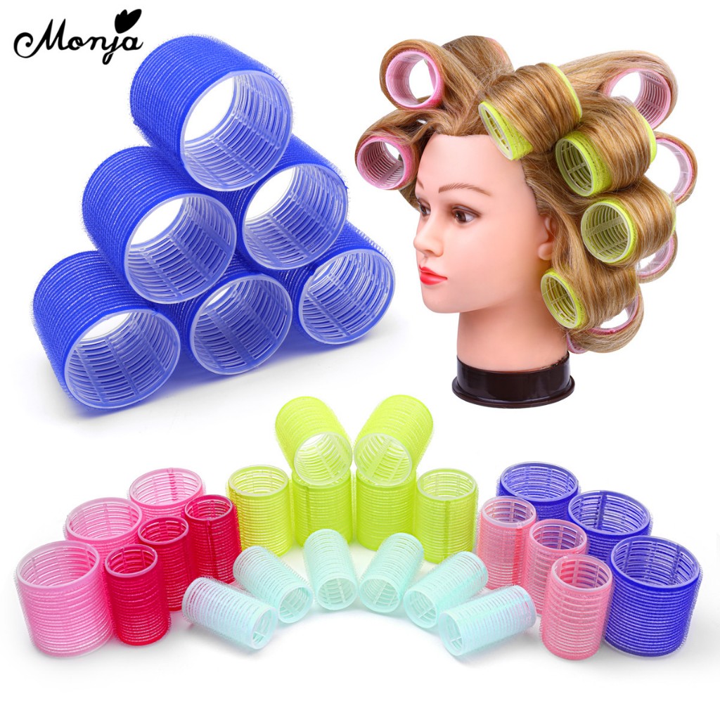 MONJA Set 6 Lô Uốn Tóc Xoăn Tự Dính Nhiều Kích Cỡ Tiện Dụng Cho Salon Làm Tóc