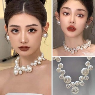 Vòng cổ choker ngọc trai giả màu bạc