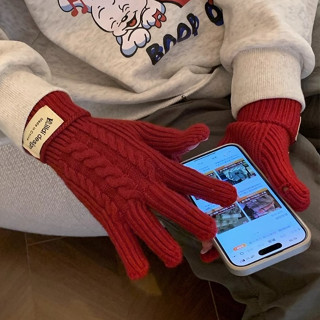 Găng Tay Len Dệt Kim Hở Ngón Giữ Ấm Mùa Đông Cho Nữ