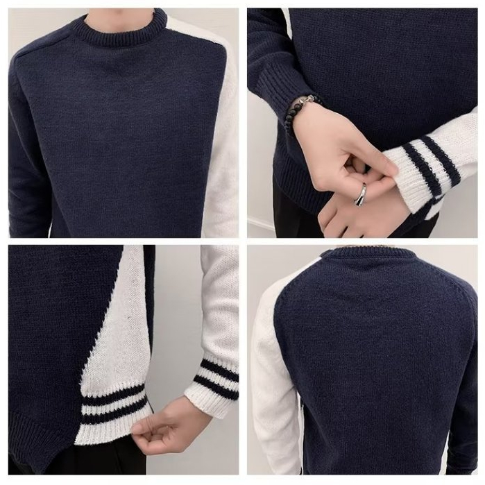 Áo Len Tay Dài Nam Đánh Vần Màu Dáng Rộng Thời Trang Thu đông Cho Nam Áo Sweater Nam Cổ Tròn Kiểu Dáng Hàn Quốc Vải Len Sợi Dày Dặn