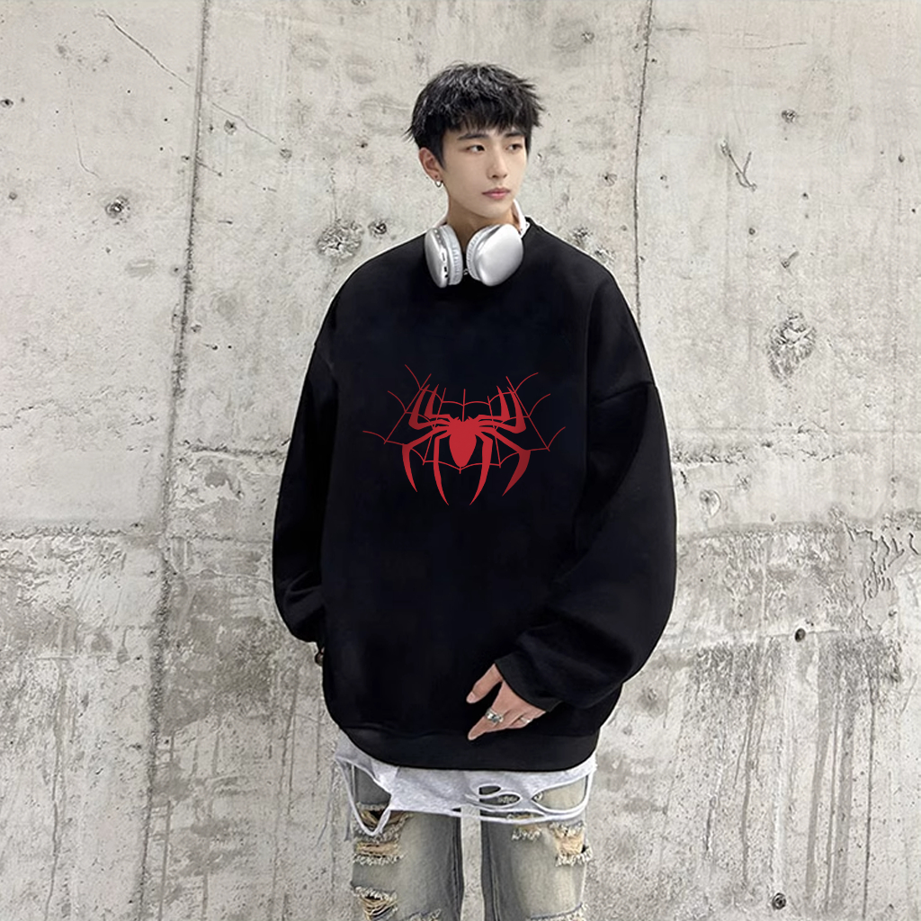 Áo sweater nam BEEYANBUY áo nỉ tay dài thời trang in hình spider man unisex 100% cotton-Y0544