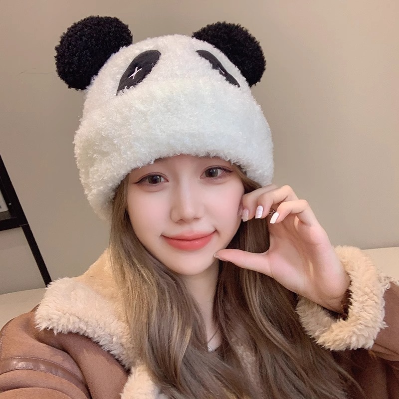 Dễ Thương Mũ Lông Cừu Giữ Ấm Tai Hình Gấu Trúc Đáng Yêu Thời Trang Thu Đông Cho Nữ