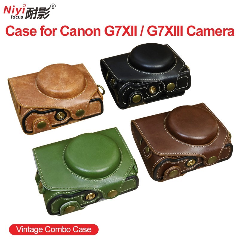 Ốp Điện Thoại Da Pu Kiểu Máy Ảnh Kỹ Thuật Số + Dây Đeo Cho Canon Powershot G7X Mark 2 G7X II G7X3 G7X2 G7XII