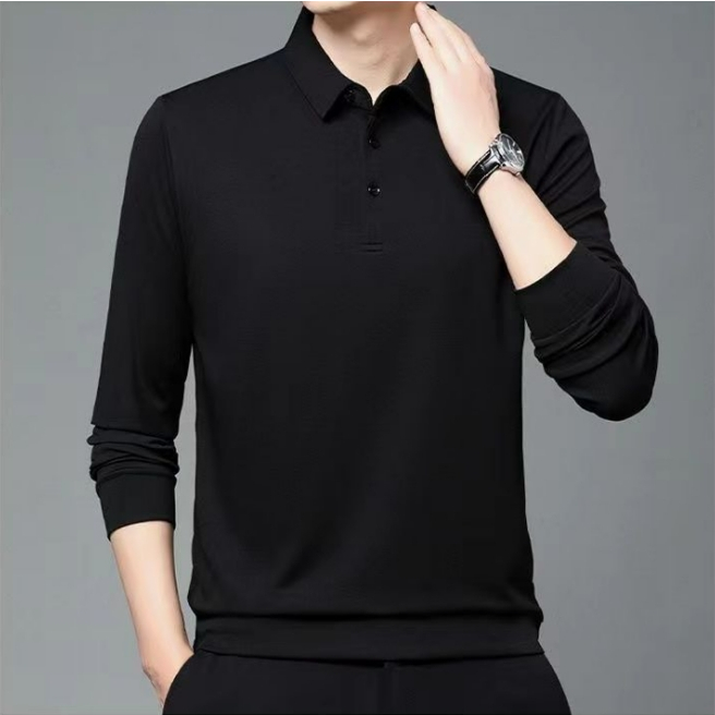 Áo polo Tay Dài Dáng Rộng Màu Sắc Đơn Giản Thời Trang Xuân Thu Cho Nam