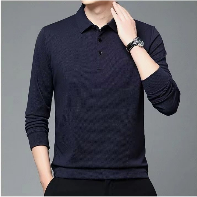 Áo polo Tay Dài Dáng Rộng Màu Sắc Đơn Giản Thời Trang Xuân Thu Cho Nam