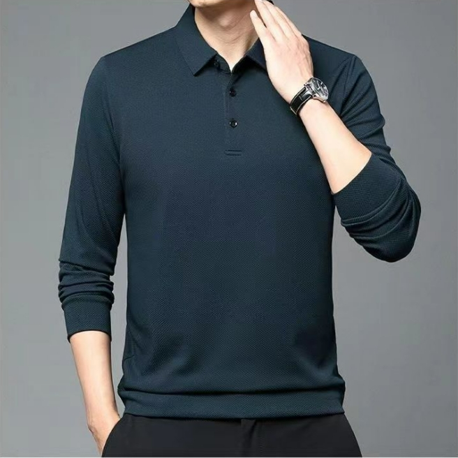 Áo polo Tay Dài Dáng Rộng Màu Sắc Đơn Giản Thời Trang Xuân Thu Cho Nam
