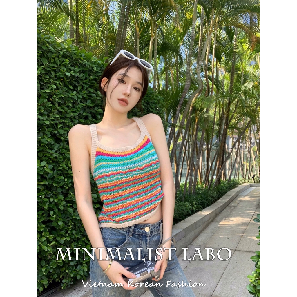 MINIMALIST LABO Áo Croptop Dệt Kim Không Tay Dáng Ôm Gợi Cảm Phong Cách Hàn Quốc Hàng Mới 2023 Dành Cho Bạn Nữ