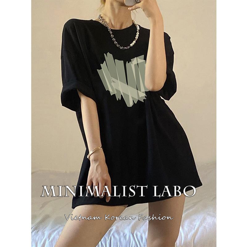 MINIMALIST LABO Áo Thun Nữ Ngắn Tay Cổ Tròn In Hình Phong Cách Hàn Quốc