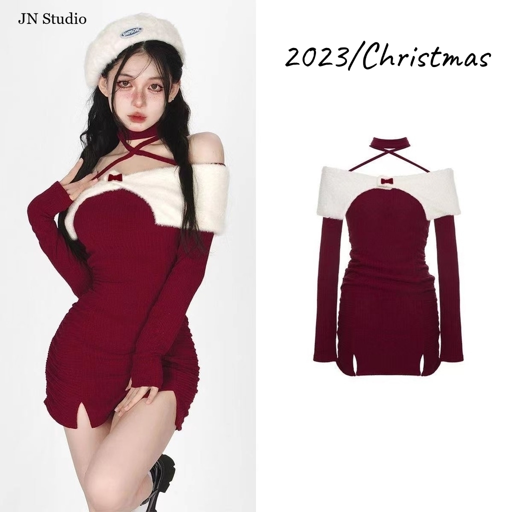 JN Studio Chic váy nữ Đầm Body Cho thời váy Casual Hàn Phong Trendy INS Christmas WLQ23B0JWL 45Z231111