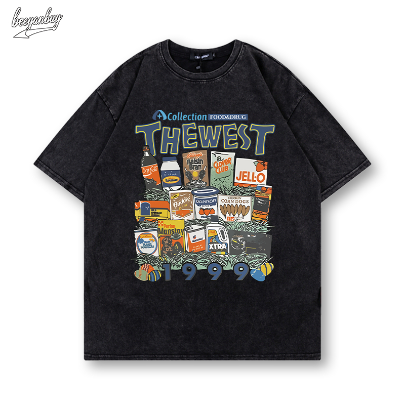 Áo phông nam wash BEEYANBUY áo thun form rộng cổ tròn đồ ăn vặt T-shirt unisex ulzzang 100% cotton-Y0540