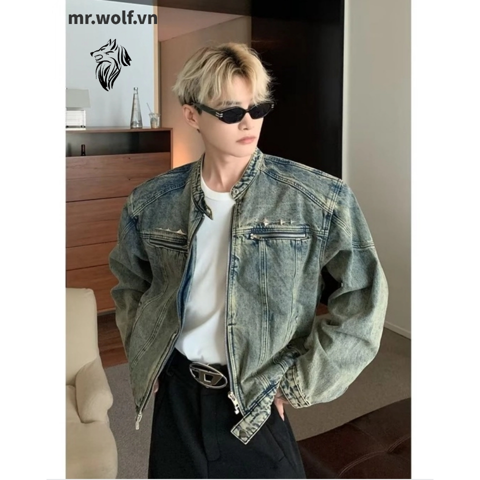 Áo Khoác denim Dày Dặn Giữ Ấm Cổ Tròn Thời Trang Mùa Thu Cho Nam