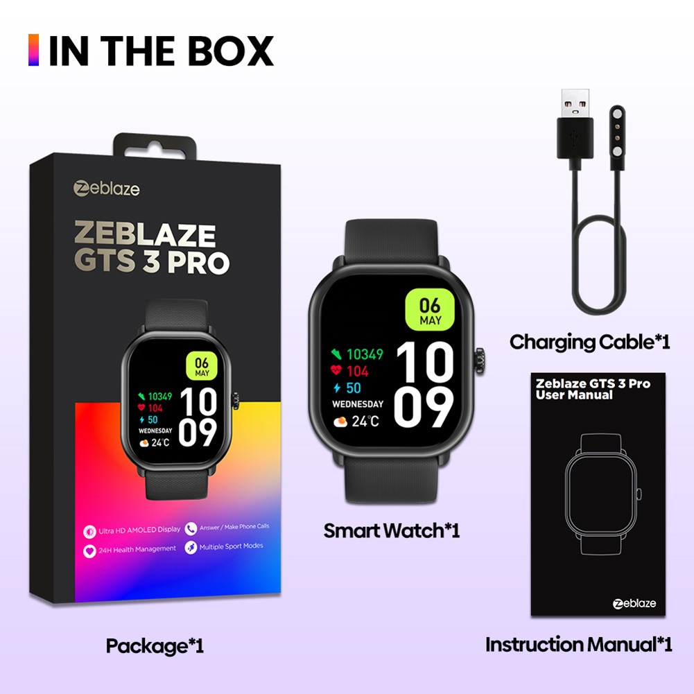 Zeblaze GTS 3 Pro Đồng Hồ Thông Minh ultra-big hd Chống Thấm Nước Màn Hình Led hifi bluetooth hifi Hỗ Trợ Theo Dõi Nhịp Tim Huyết Áp Oxy Cho android ios Điện Thoại