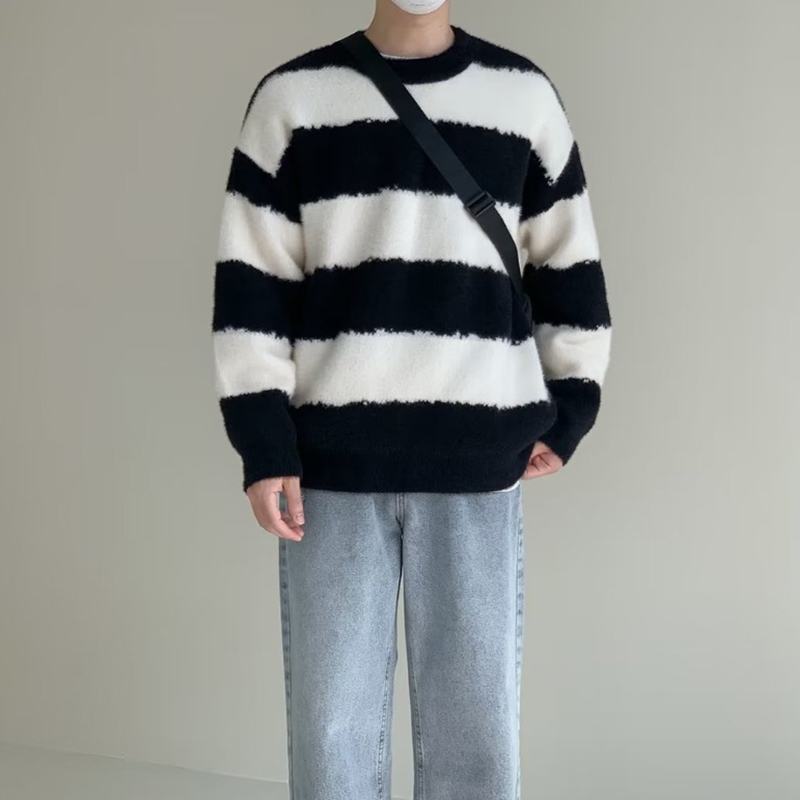 Áo sweater Cổ Tròn Dáng Rộng Phong Cách retro Nhật Bản Thời Trang Mùa Thu Cho Nam