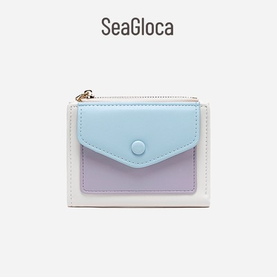 SEAGLOCA Ví gấp có khóa kéo sức chứa lớn màu tương phản dành cho bạn nữ 1598