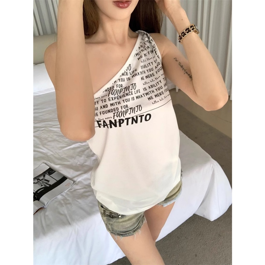 Áo Thun Không Tay In Chữ Phong Cách Mới Cho Nữ
