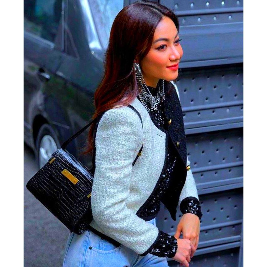 Manhattan Lady Kraft Tote Túi thời trang Crocodile sọc một vai Bag