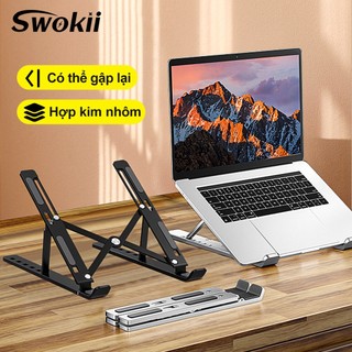 Swokii N3 giá đỡ laptop, hợp kim nhôm giá đỡ macbook, kệ đỡ laptop với 6 mức điều chỉnh độ cao, thiết kế có thể gập lại, Tương thích với máy tính xách tay và máy tính bảng từ 9-15,6 inch