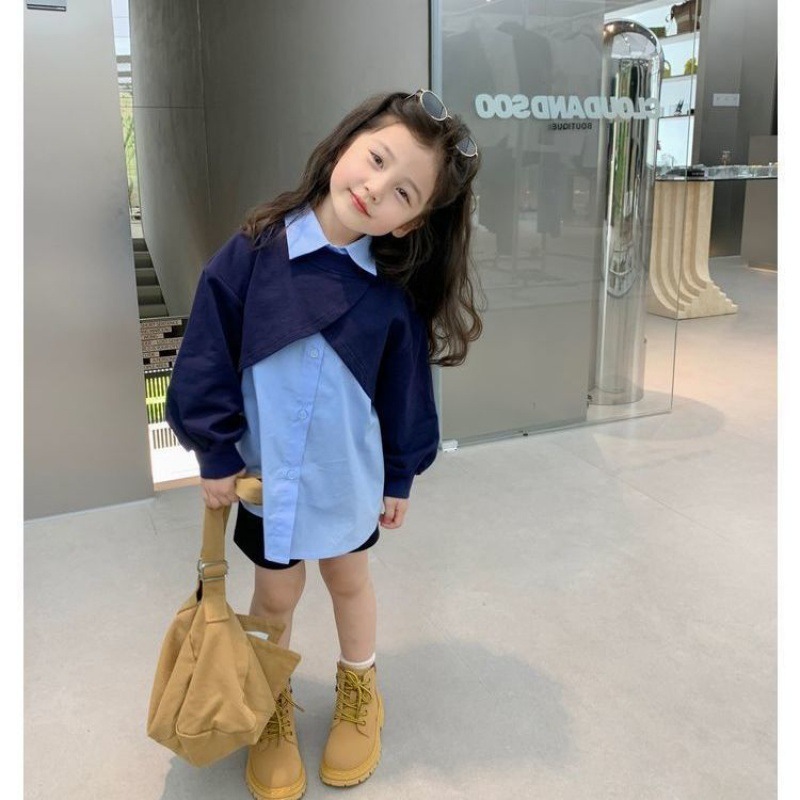 ✨Áo Sơ Mi Tay Dài Giả Hai Lớp Phong Cách Hàn Quốc Thời Trang Xuân Thu Cho Bé Gái 3-8 Tuổi
