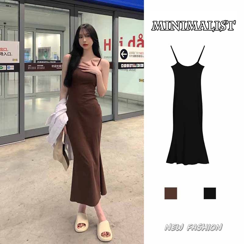MINIMALIST LABO Đầm Đuôi Cá Hai Dây Dáng Ôm Thời Trang Quyến Rũ Cho Nữ