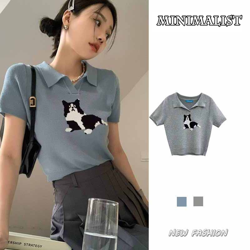 MINIMALIST LABO Áo dệt kim POLO Tay Ngắn Dáng Ôm