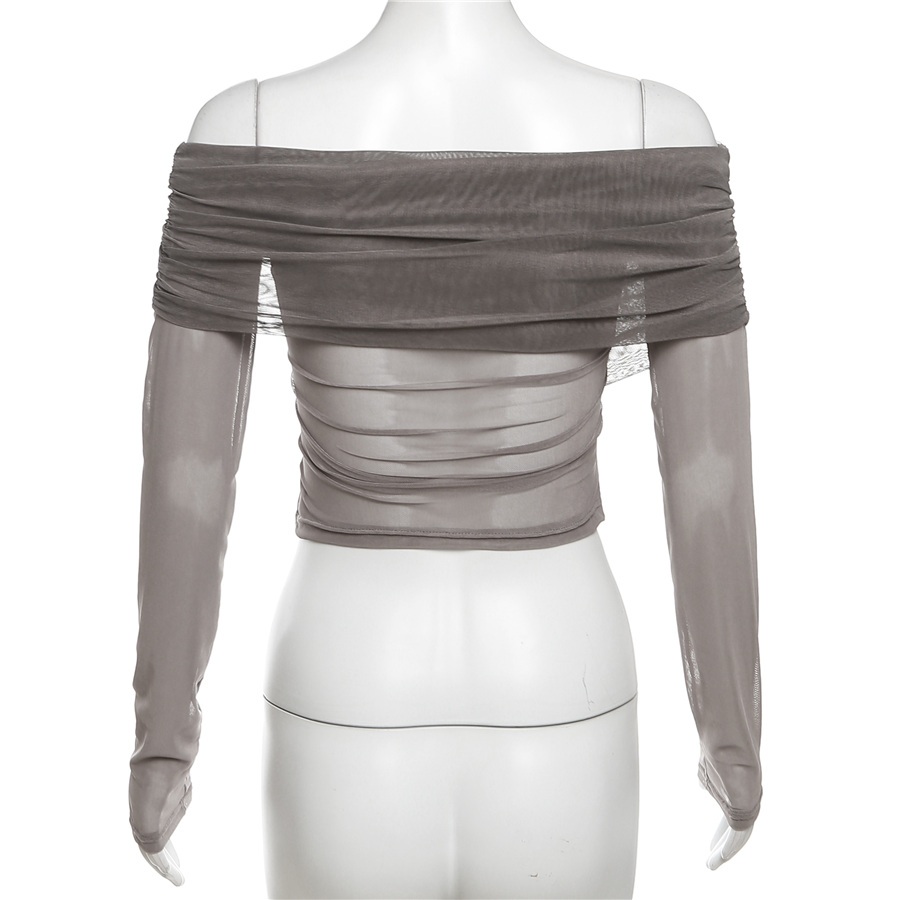 Klalien Áo Croptop Trễ Vai Dài Tay Màu Trơn Thời Trang Nữ Màu Sắc