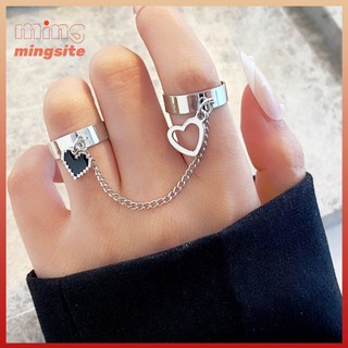 Dây Xích Tình Yêu Nhẫn Đôi Nhẫn Xiêm Nhẫn Nhỏ Giọt Trái Tim Vòng Kết Hợp Mở Vòng Có Thể Điều Chỉnh MINGSITE