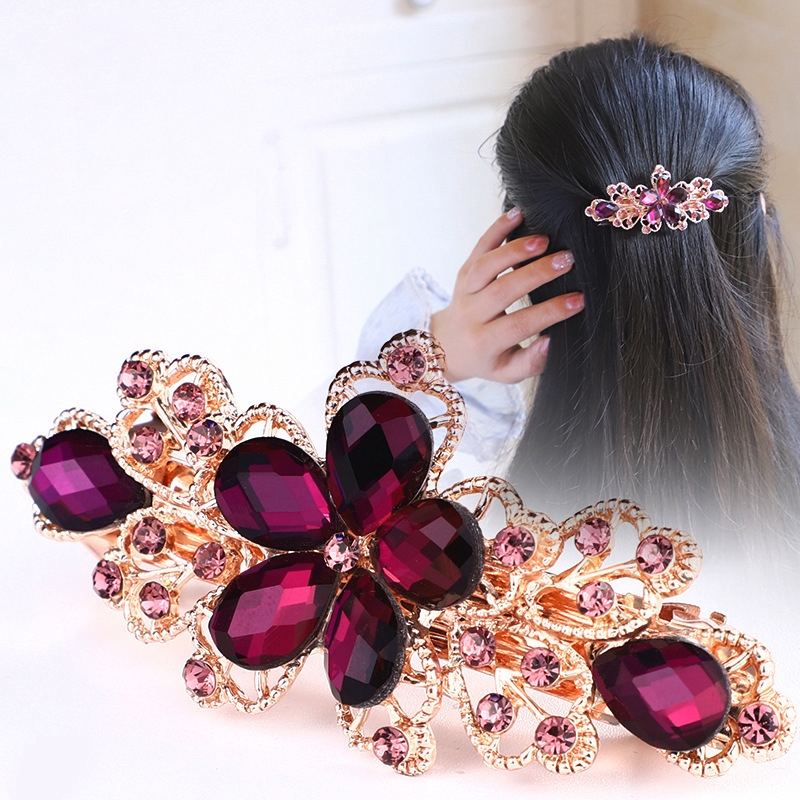 Kẹp Tóc Hình Hoa Đính Đá Pha Lê 6cm Phong Cách Hàn Quốc Dễ Phối Đồ Thời Trang Cho Nữ
