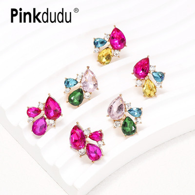 Khuyên tai nữ PINKDUDU PD1732 hình hoa giọt nước bằng hợp kim đính đá tinh tế khí chất thanh lịch thời trang