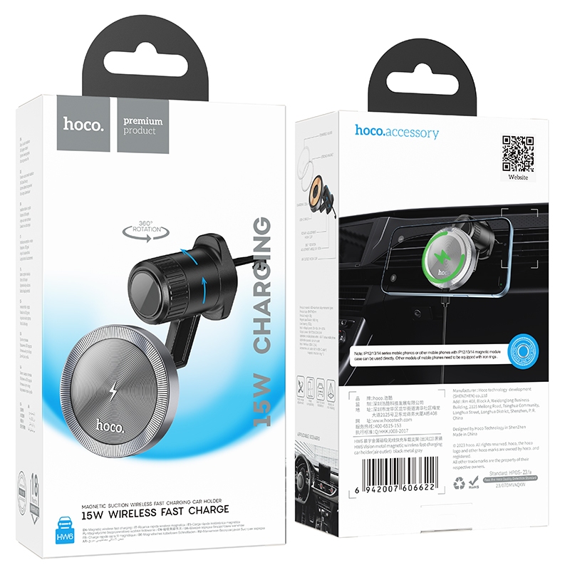 Hoco Giá Đỡ Điện Thoại Kiêm Sạc Nhanh Không Dây hw6 15w 14 13 Bằng Kim Loại Gắn Lỗ Thông Gió Xe Hơi Cho Điện Thoại 4.5-7.0 inch