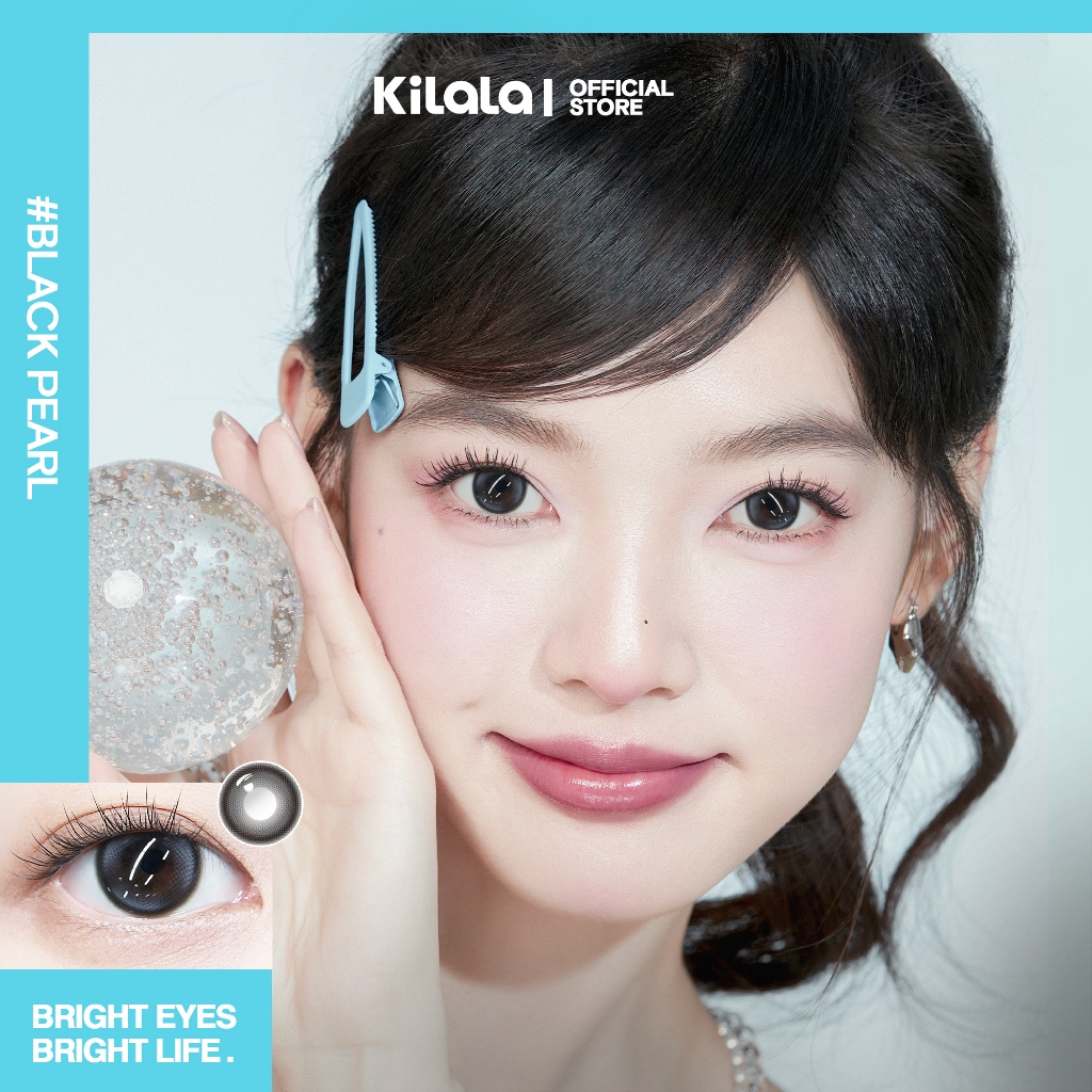 Kính áp tròng Kilala màu đen Black Pearl lens cận 1 ngày DIA 14.2mm có độ (0-8) 2 chiếc