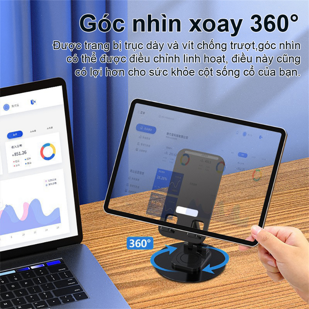 Swokii K39 Giá đỡ điện thoại, giá đỡ ipad nhôm, Hỗ trợ xoay 360°, Tương thích với điện thoại thông minh và máy tính bảng