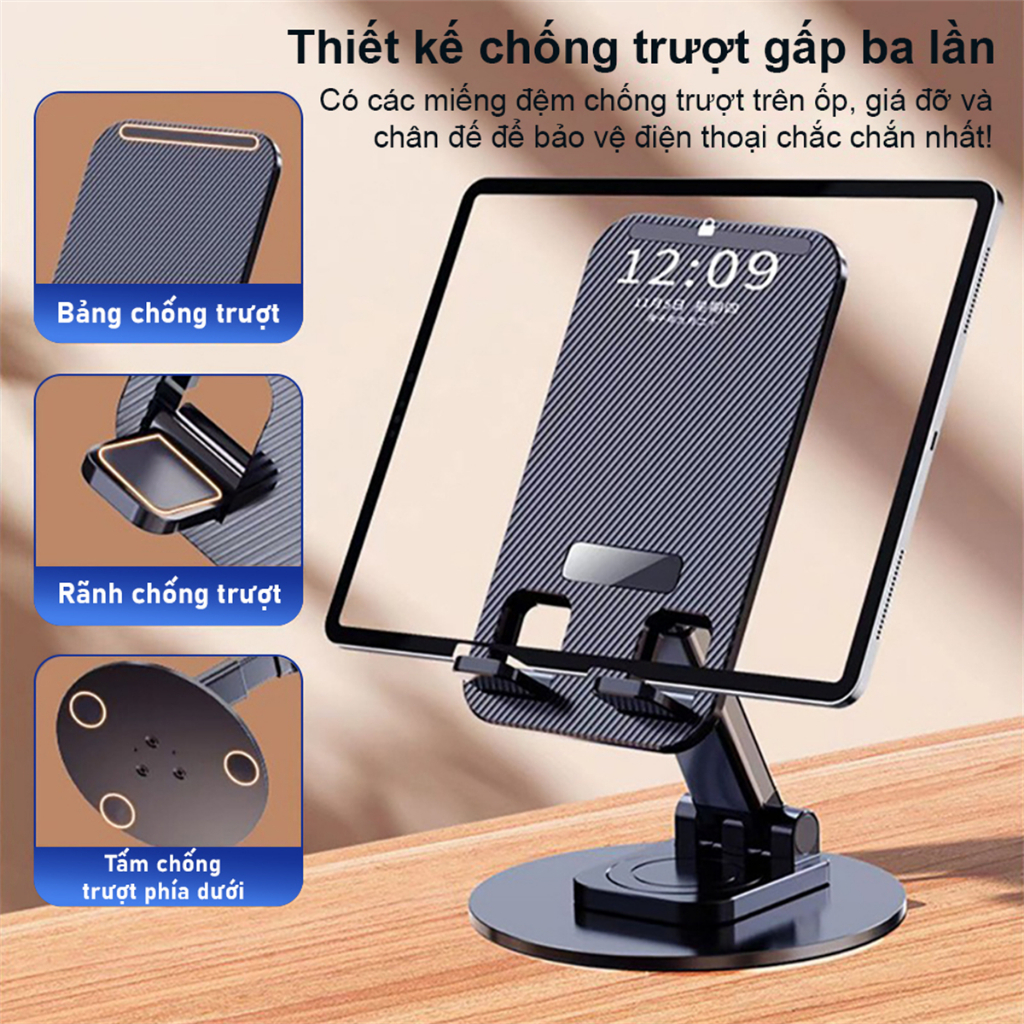 Swokii K39 Giá đỡ điện thoại, giá đỡ ipad nhôm, Hỗ trợ xoay 360°, Tương thích với điện thoại thông minh và máy tính bảng