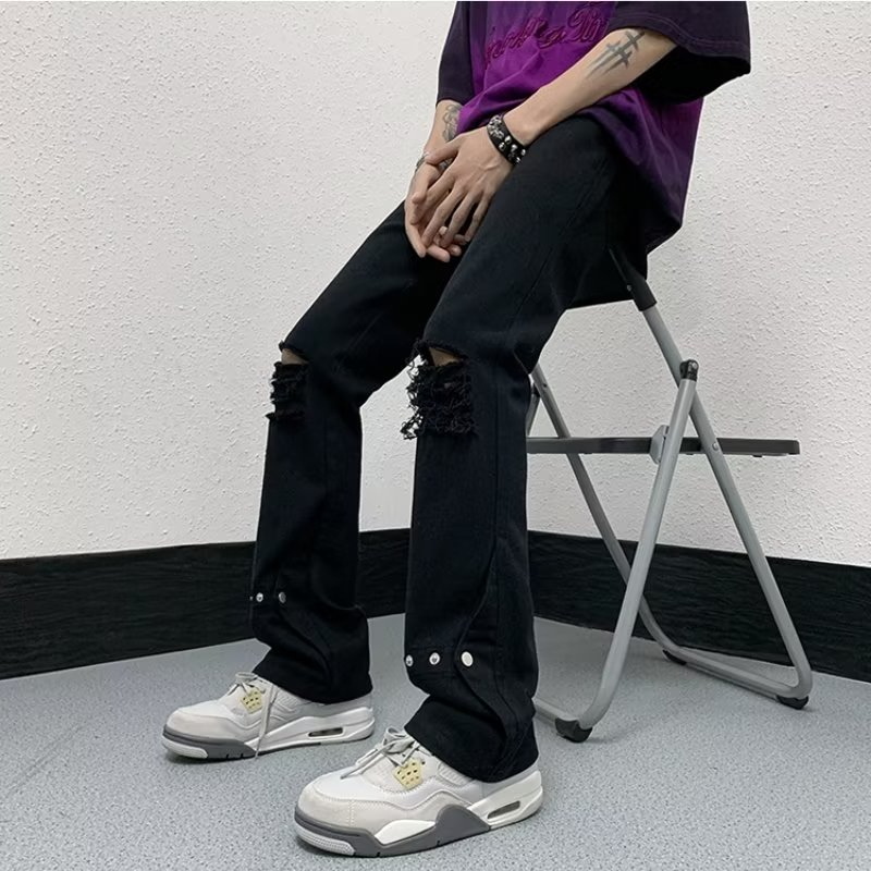 Quần Jean Dài Rách Màu Đen Phong Cách retro Mỹ Thời Trang Mùa Thu 2023 Dành Cho Nam